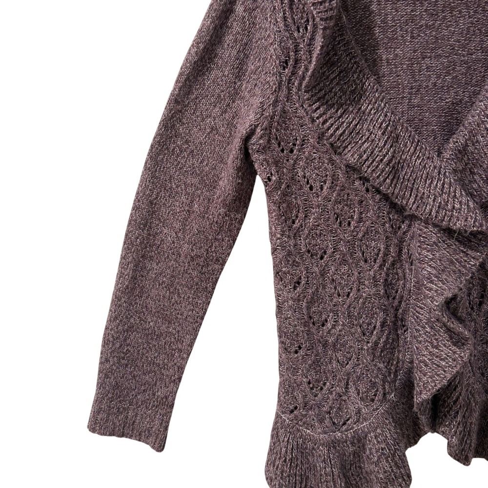 Karen Scott Womens Cardigan Purple Long Sleeve Open Knit Ruffle Size PXL - Picture 2 of 8